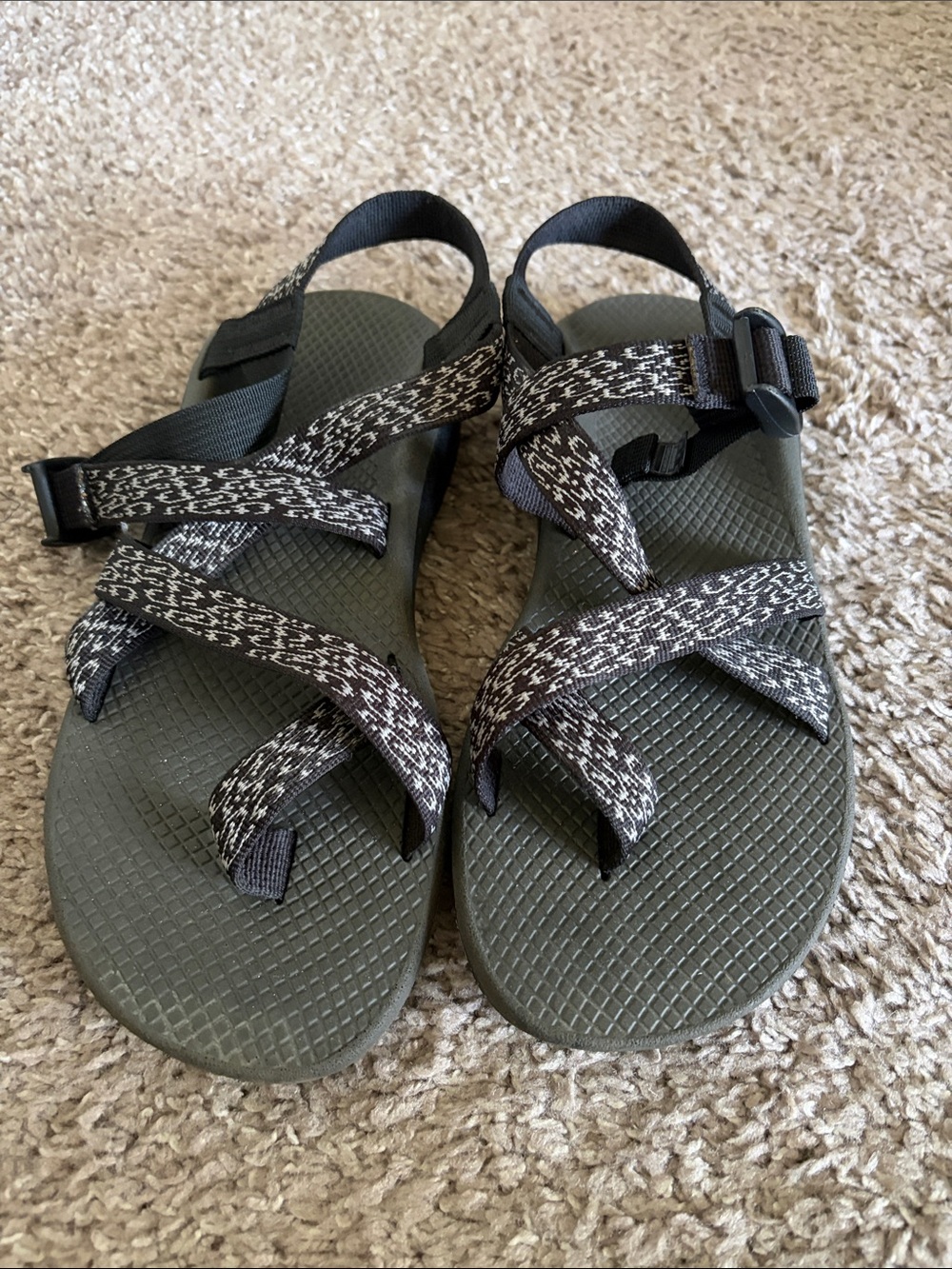 Chaco Black and White Sandals with Patterned Straps